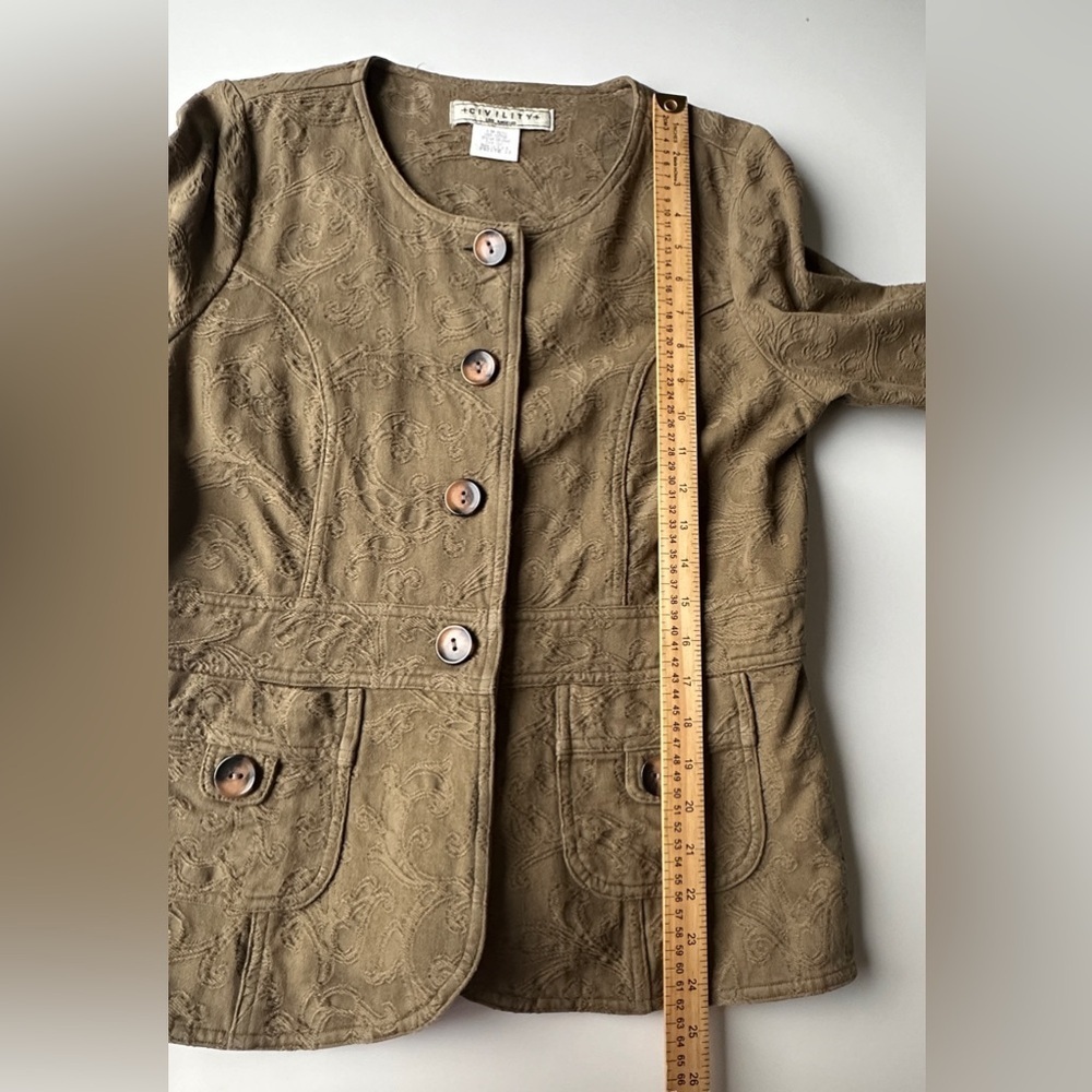 NWT Civility Olive Brown Embroidered Look Lightweight 3/4 Jacket Women’s 12P - Picture 8 of 9